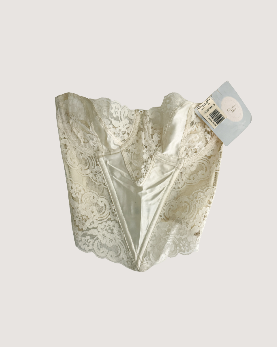 Christian Dior Vintage Classic Ivory Floral Lace Bustier (32C/30D